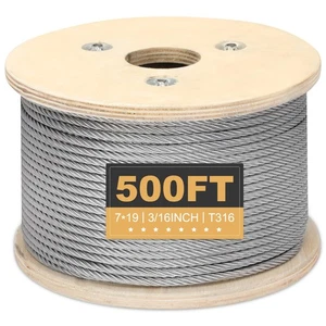 Thickened 3/16" Stainless Steel Cable, 500ft Wire Rope, 7X19 Strands Aircraft... - Picture 1 of 7