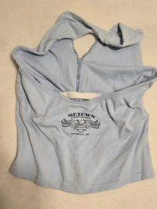 vtg harley davidson zip up halter top Sz L baby blue with sparkle zip MOTOWN - Picture 1 of 10