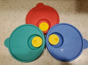 Tupperware Microwave Vented Replacement Lids, 6” Green, Blue, Red (Lot/3) - Picture 1 of 3