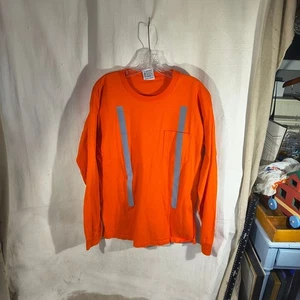 Bayside Men's Size Large Neon Orange Long Sleeve Shirt with Reflective Stripes - Picture 1 of 7