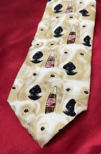 Vintage Coca-Cola Polar Bear White Black Tan Necktie Christmas Silk Mens Tie