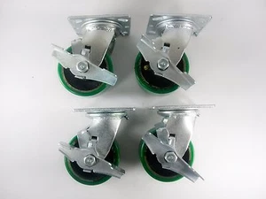 4" x 2" Polyurethan auf Gusseisen (grün) - drehbar mit Bremse (4ea) - Bild 1 von 4