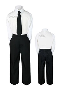 3pc Formal Suit Set Baby Boy Toddler Kid Teens Navy or Black Pants & Tie S-20 - Picture 1 of 9