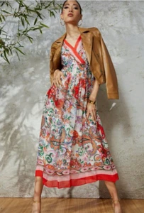 Elie Tahari Calypso Delicate Geo Floral Boho Maxi Dress Size 0 $495 EUC Bright - Picture 1 of 10