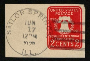 US 1926 #U522 Carmine 2c Liberty Bell Sesquicentennial Cut Square IL Cancel Used - Picture 1 of 2