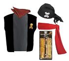 Adults Red & Black Stripe Pirate Golden Skull Swashbuckler Fancy Dress
