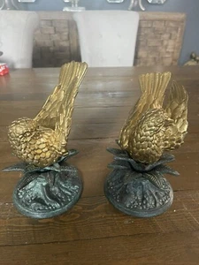 Heavy Bronze Gilt Bird Statue Pair - Picture 1 of 7