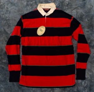 Vintage Ralph Lauren Chaps Rugby Shirt Men's Large Red Navy Striped Long Sleeve - Picture 1 of 4