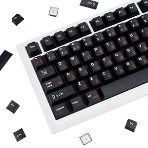 Black and Red Japanese Keycaps 129 Keys Minimalist Cherry Profile Key Caps PB... - Picture 1 of 7