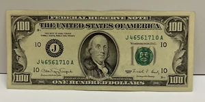 Series 1990 US One Hundred Dollar Bill $100 ~ Kansas City ~ J 46561710 A - Picture 1 of 4