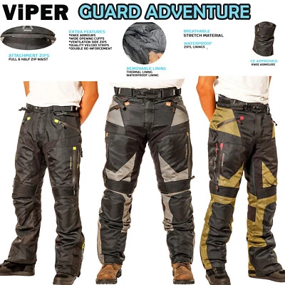 MENS MOTORBIKE ADVENTURE TROUSER CE MOTORCYCLE WATERPROOF TEXTILE TOURING VIPER - Image 1 of 4