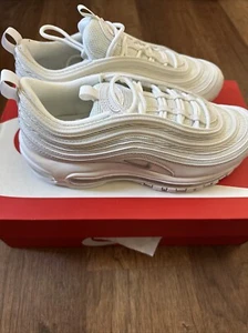 Size 6 Nike Air Max 97 Triple White Wolf Gray Nike All White Running Shoes Mens - Picture 1 of 22