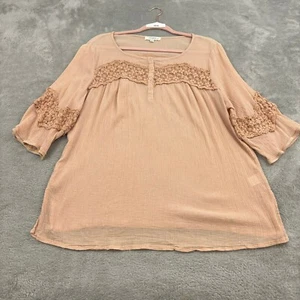Top túnica Umgee EE. UU. para mujer talla grande 1X rosa ojales de gasa manga 3/4 boho cabaña - Imagen 1 de 16