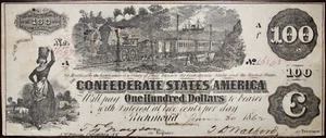 1862 $100 Confederate States Of America Currency STAMPED T39 CR291 P88 - Picture 1 of 2