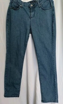 Earl Jean Used Women's Size 10P Petite  Blue Polka Dot Denim Skinny Ankle Jeans - Image 1 of 4