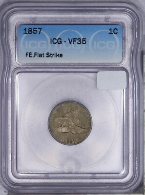 1857 Flying Eagle Cent 1c ICG VF35 - Image 1 of 2
