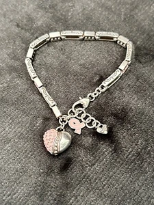 Brighton Power Of Pink Bracelet Puff Heart Rhinestone Breast Cancer Awareness - Picture 1 of 4