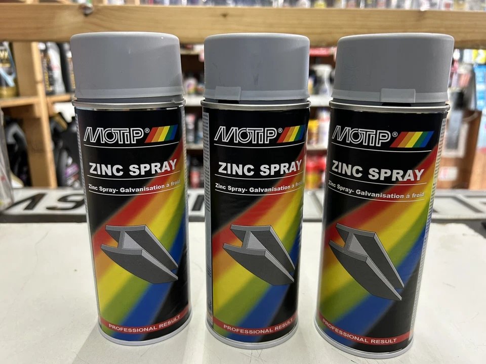 3 x Pintura en aerosol Motip Zinc para coche metal galvanizado resistente al calor previene la corrosión