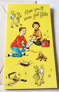 Tarjeta de felicitación de colección ponerse bien adolescentes teniendo fogata tocadiscos Bobby Soxers - Imagen 1 de 3