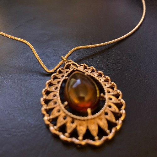 VETEMENTS Collana Sarah Conventry Goccia d'oro Chocker 1974 Filo Ambra Cabochon Vintage