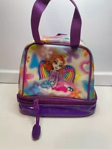 Porta pranzo vintage viola Lisa Frank angelo ragazza con gatto borsa pranzo isolata con cinturino - Foto 1 di 12