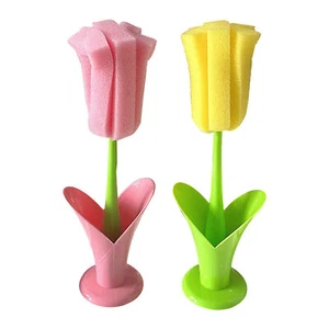 Flower Design Cup Cleaning Brush Detachable Sponge Cup Cleaner Dish Scrubber - Picture 1 of 14