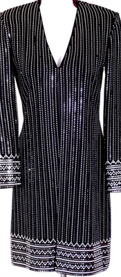 Chaqueta Larga ST.JOHN Para Mujer Negra Metálica Plateada Lentejuelas Tachuelas Topper Talla 4 Foto 1 de 4