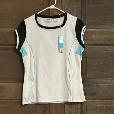 ANTIGUA DESERT DRY Mujer Talla Pequeña Blanco Azul Top Manga Gorra Tenis Elástico Foto 1 de 4