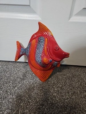 MADE IN ITALY Vintage Italian Pottery Ceramic Wall Hanging Fish Hand Painted Nautical