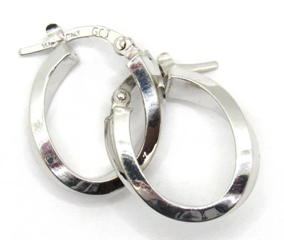 PENDIENTES ARO PEQUEÑOS ONDULADOS OVALADOS RETORCIDOS ORO BLANCO ITALIANO 14K CRUZ ENTRECRUZADA Foto 1 de 4