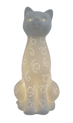 Lámpara de mesa LT3056-WHT de porcelana blanca con forma de animal, gatito gato Foto 1 de 4