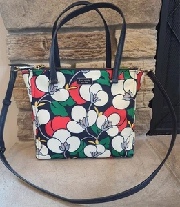 NWT Kate Spade Dawn Breezy Double Handle Purse Floral Medium Red Black White - Picture 1 of 18