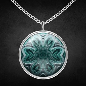 Amulett Halskette Kette Mit Anhänger Frau Silber Petrol Grün Damen Schmuck - Bild 1 von 4