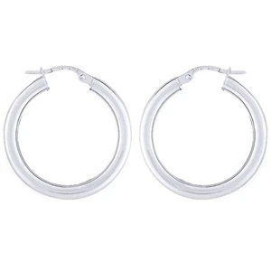 Ladies 9ct White Gold Jewelco London 3mm Gauge Classic Plain Hoop Earrings 25mm - Picture 1 of 3