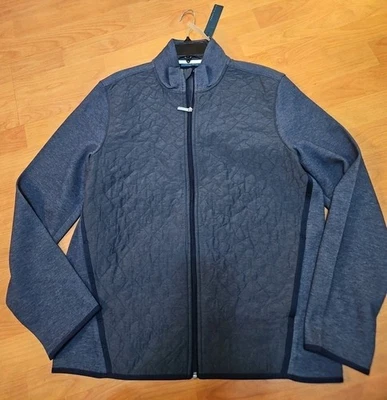 Perry Ellis Navy Blue Diamond Quilted Front Zip Up Jacket Mens Size Large New - Image 1 of 4