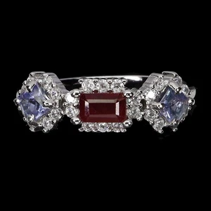 Black Friday 925 Sterling Silver Ring Octagon Ruby 5x3mm Tanzanite Jewelry Sz 8 - Picture 1 of 13