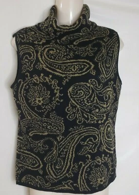 Jones NY Black Tan Sleeveless Turtleneck Size  Medium - Imagem 1 de 4