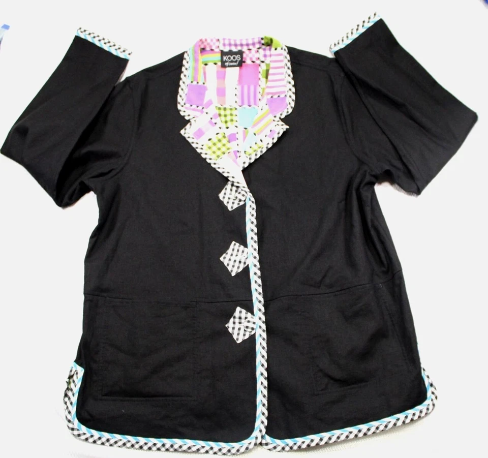 Koos Of Course Black Jacket With Multicolor Patchwork Trim & Checkered Pockets L - Image 1 of 4