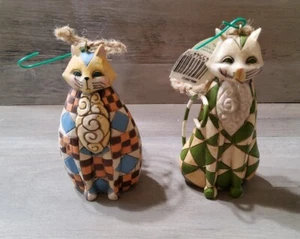 Jim Shore 3.5" Heartwood Creek Lot 2 Cat Ornaments Abigal Quilt Design 2006  - Picture 1 of 5