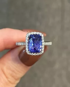 Cushion 2.42 Ct Natural Tanzanite & Diamond Engagement Ring Solid 14K White Gold - Picture 1 of 7