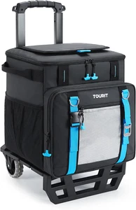 30L/50-Can Cooler with Wheels - 16Hrs Ice Retention Rolling Cooler with Retracta - Picture 1 of 12