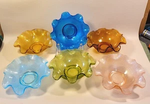 5+ Stk.  Kolonie Waffelschalen gekräuselt Glas Dessert Beere Mid Century 6" Vintage - Bild 1 von 13