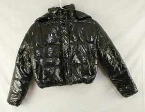 Boohoo Women's Size 0 US Petite Hooded Crop High Shine Coat Color Black NWT - Picture 1 of 9