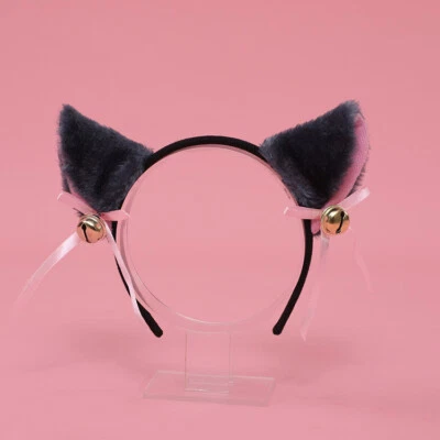 Diadema de orejas de gato de tela de felpa con clip de oreja de conejo campana Foto 1 de 4