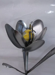 Yellow Tulip, Metal Art Tulip, Spoon Flower, Recycled Silverware Flower - Picture 1 of 3