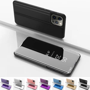 Für iPhone 16 Pro Max 16e 15 Spiegel Flip Ständer Stoßfest Slim Dünn Handy Hülle - Bild 1 von 18