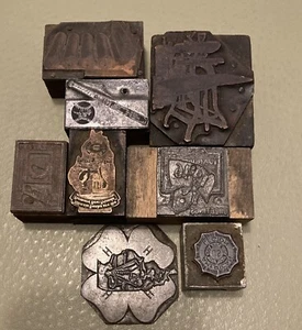 Lot of 8 Vintage Printing Letterpress Printer Blocks Baseball AM Legion 4H Ind'l - Picture 1 of 5