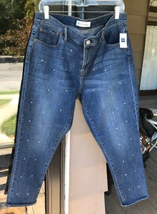 Pantalones de mezclilla Gap 33R Girlfriend azules embellecidos novio cintura real 37" nuevos B3 - Imagen 1 de 9