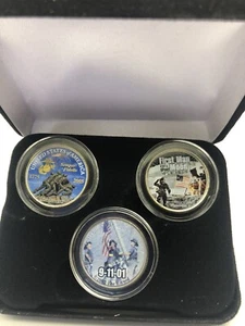 Set of 3 “Raising the American Flag” colorized quarters 9/11 Iwo Jima Moon land - Picture 1 of 2