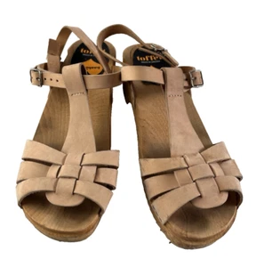 Swedish Hasbeens Toffel Beige Braided Suede Open Toe Low Heel Clog Women's Sz 41 - Picture 1 of 19